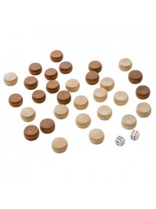 комплект фишек для игры в нарды (дерево) - 30 шт, 2 кубика